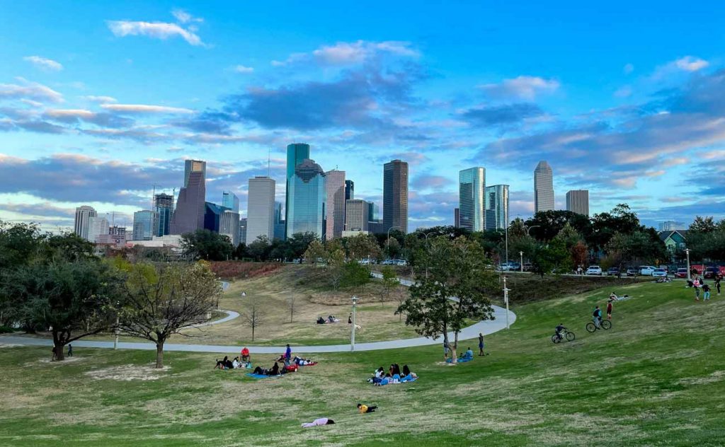 Houston park and city view