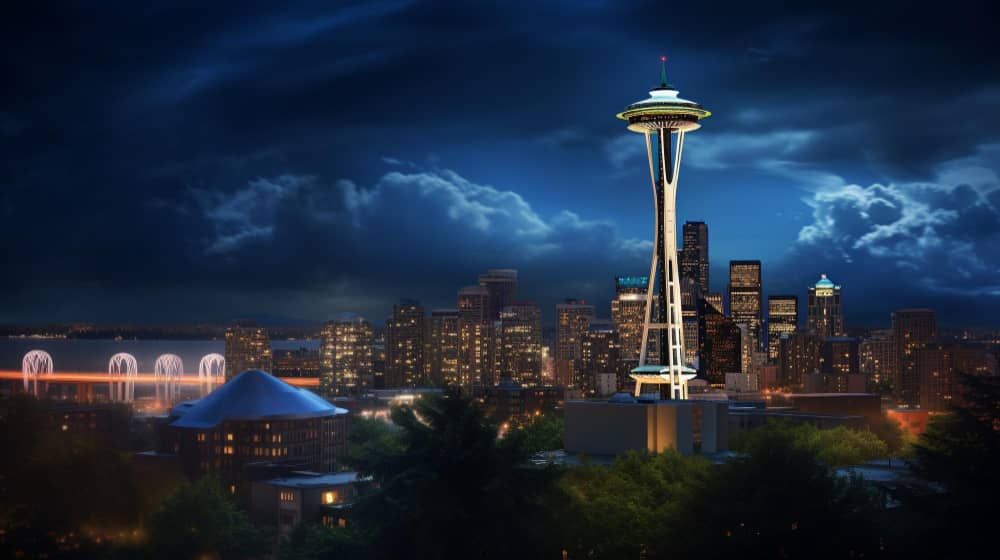 Seattle night skyline the needle