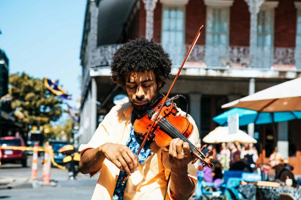 New Orleans street musician playing violin