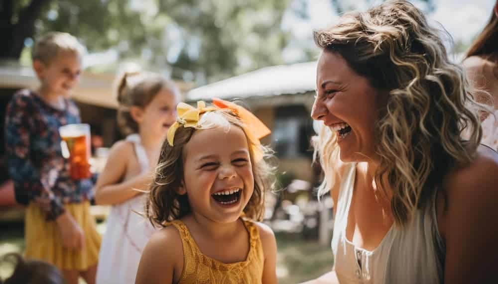 mother and daughter laughing at an event they found out about on Timely.Fun event discovery website