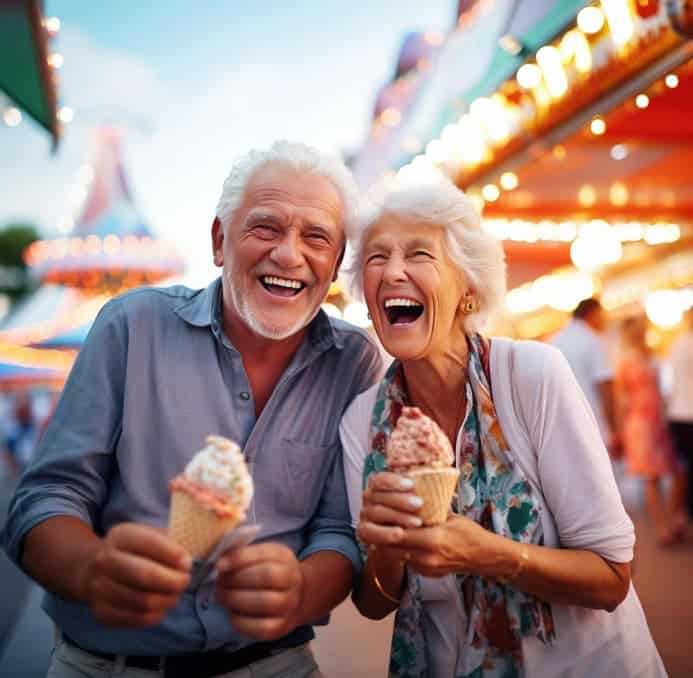 happy elderly couple enjoying a street festival